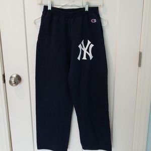 Champion navy sweatpants.  Yankees symbol